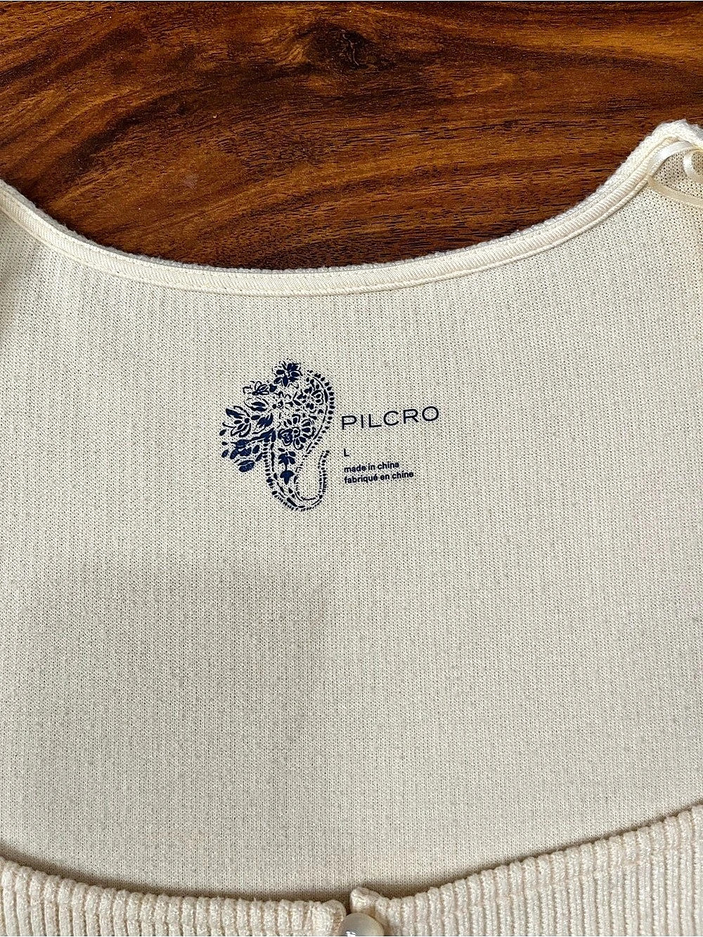 Pilcro Square-Neck Cardigan Ribbed Cream - Picture 3 of 3